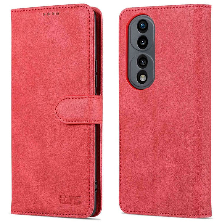AZNS For Honor 70 5G Drop-proof PU Leather Flip Wallet Case Viewing Stand Magnetic Closure Cover Phone Protective Shell - Red