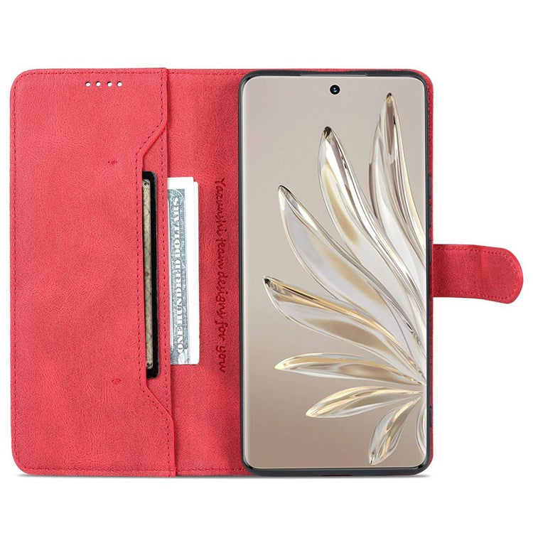 AZNS For Honor 70 5G Drop-proof PU Leather Flip Wallet Case Viewing Stand Magnetic Closure Cover Phone Protective Shell - Red