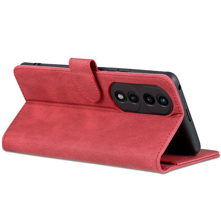 AZNS For Honor 70 5G Drop-proof PU Leather Flip Wallet Case Viewing Stand Magnetic Closure Cover Phone Protective Shell - Red