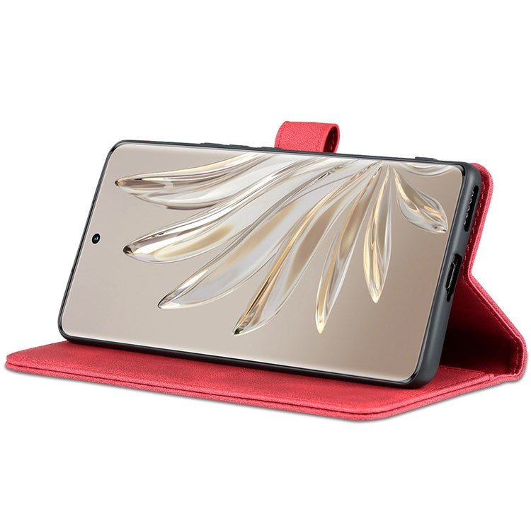 AZNS For Honor 70 5G Drop-proof PU Leather Flip Wallet Case Viewing Stand Magnetic Closure Cover Phone Protective Shell - Red
