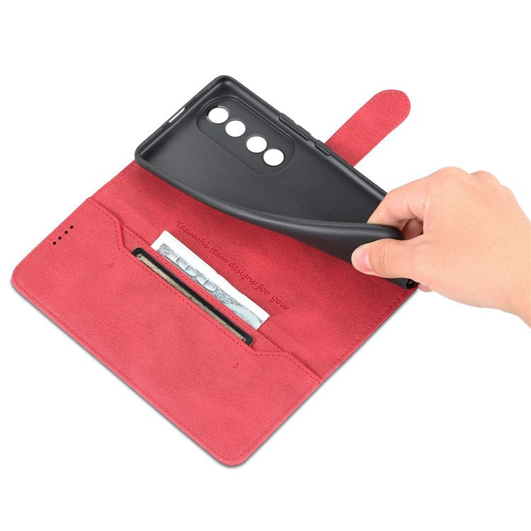 AZNS For Honor 70 5G Drop-proof PU Leather Flip Wallet Case Viewing Stand Magnetic Closure Cover Phone Protective Shell - Red