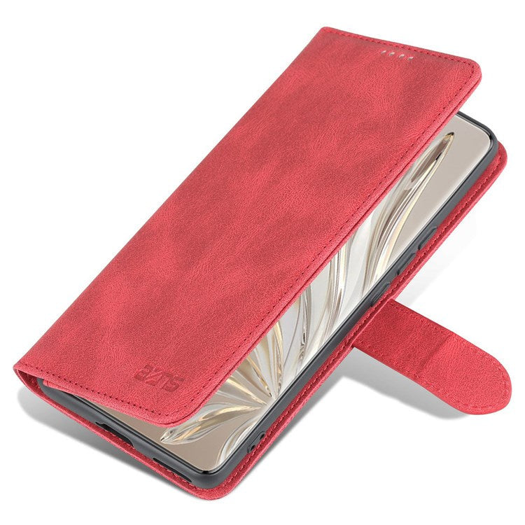 AZNS For Honor 70 5G Drop-proof PU Leather Flip Wallet Case Viewing Stand Magnetic Closure Cover Phone Protective Shell - Red