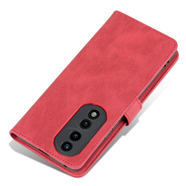 AZNS For Honor 70 5G Drop-proof PU Leather Flip Wallet Case Viewing Stand Magnetic Closure Cover Phone Protective Shell - Red
