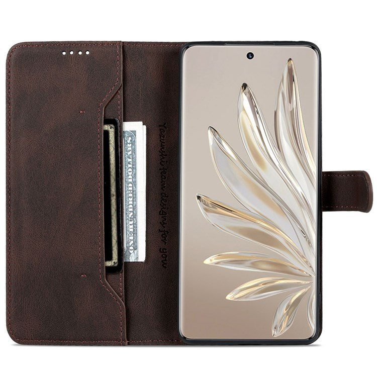 AZNS For Honor 70 5G Drop-proof PU Leather Flip Wallet Case Viewing Stand Magnetic Closure Cover Phone Protective Shell - Brown