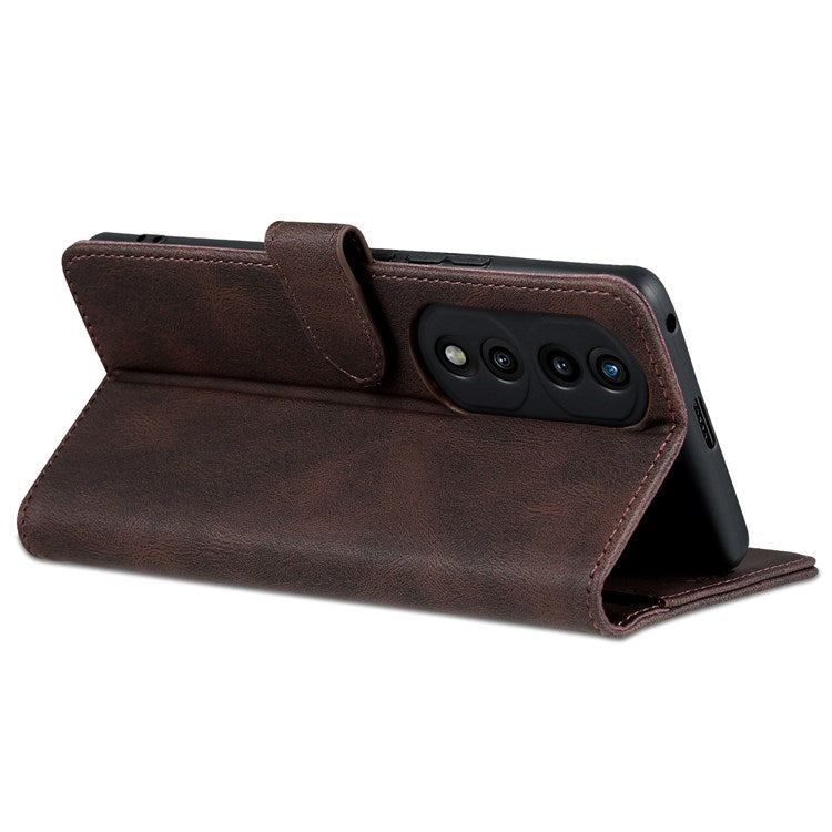 AZNS For Honor 70 5G Drop-proof PU Leather Flip Wallet Case Viewing Stand Magnetic Closure Cover Phone Protective Shell - Brown