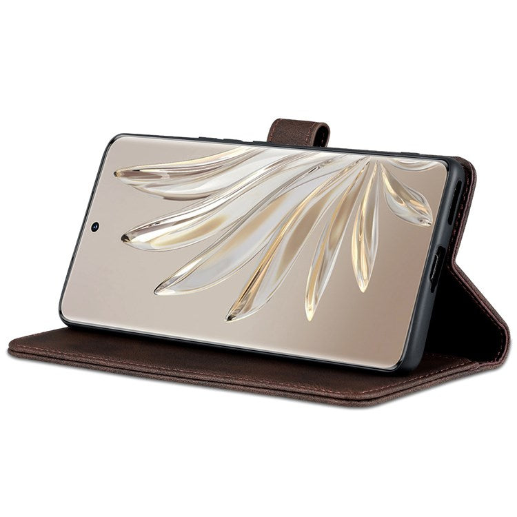 AZNS For Honor 70 5G Drop-proof PU Leather Flip Wallet Case Viewing Stand Magnetic Closure Cover Phone Protective Shell - Brown