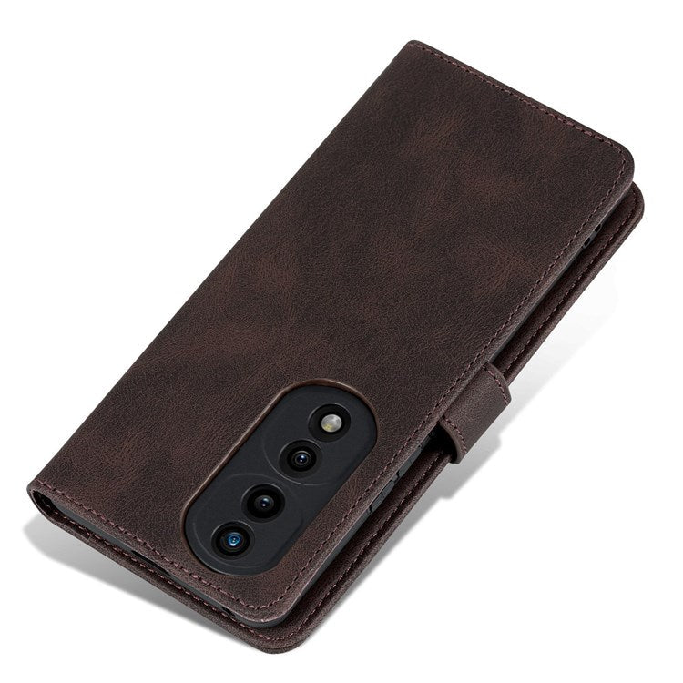 AZNS For Honor 70 5G Drop-proof PU Leather Flip Wallet Case Viewing Stand Magnetic Closure Cover Phone Protective Shell - Brown
