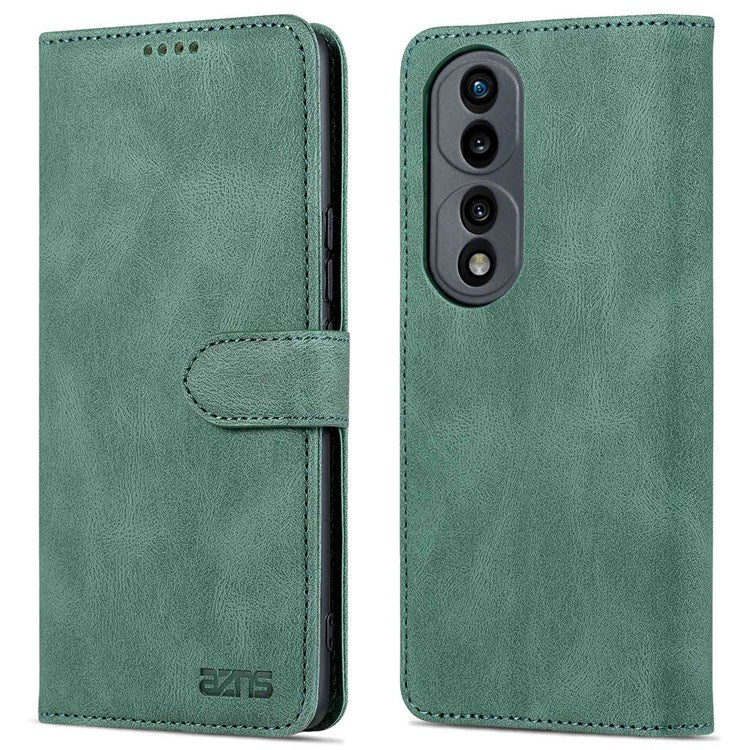 AZNS For Honor 70 5G Drop-proof PU Leather Flip Wallet Case Viewing Stand Magnetic Closure Cover Phone Protective Shell - Green