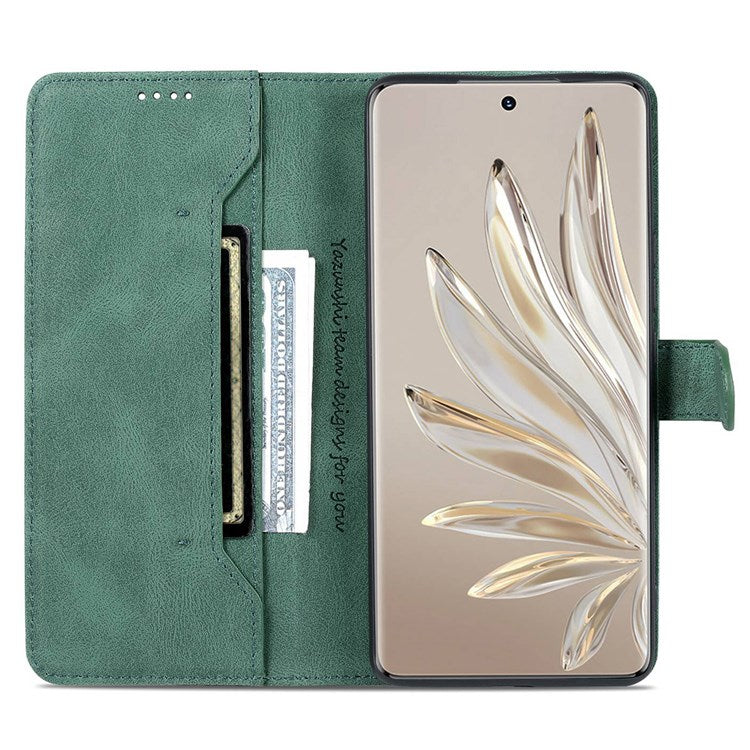 AZNS For Honor 70 5G Drop-proof PU Leather Flip Wallet Case Viewing Stand Magnetic Closure Cover Phone Protective Shell - Green