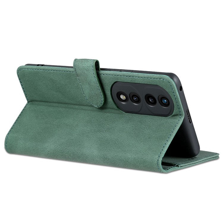 AZNS For Honor 70 5G Drop-proof PU Leather Flip Wallet Case Viewing Stand Magnetic Closure Cover Phone Protective Shell - Green