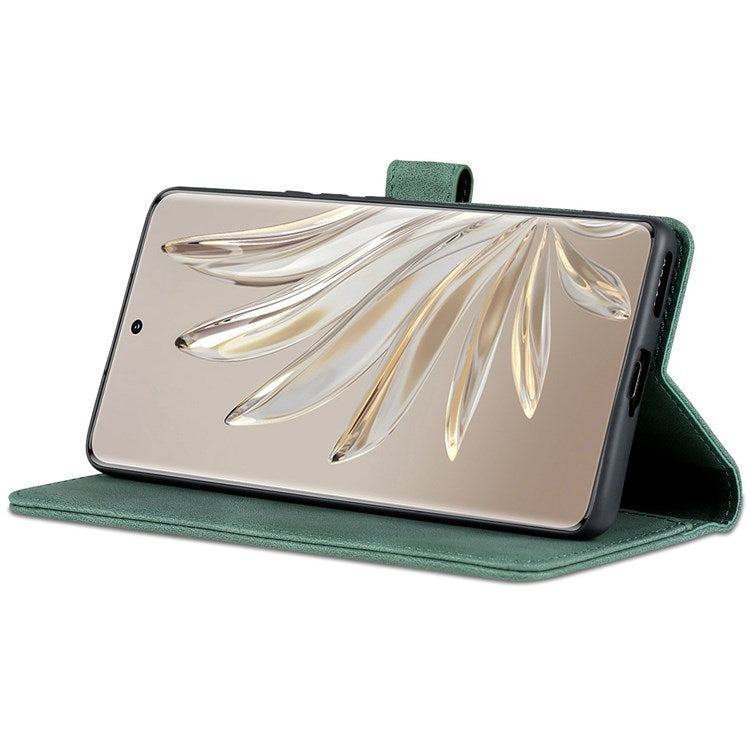 AZNS For Honor 70 5G Drop-proof PU Leather Flip Wallet Case Viewing Stand Magnetic Closure Cover Phone Protective Shell - Green