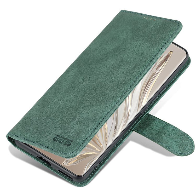 AZNS For Honor 70 5G Drop-proof PU Leather Flip Wallet Case Viewing Stand Magnetic Closure Cover Phone Protective Shell - Green