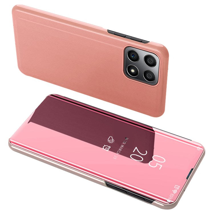 For Honor X8 4G / X30i Drop Resistant Foldable Stand Design PU Leather Case View Window Electroplate Mirror Phone Shell - Rose Gold