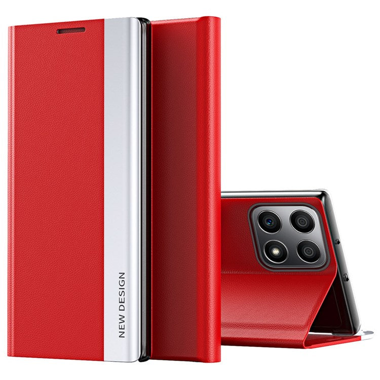 For Honor X8 4G / X30i PU Leather Stand Function Case Fall Proof Electroplating Cell Phone Cover - Red