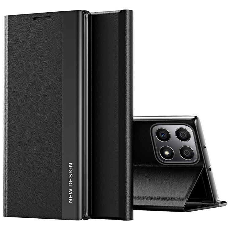 For Honor X8 4G / X30i PU Leather Stand Function Case Fall Proof Electroplating Cell Phone Cover - Black