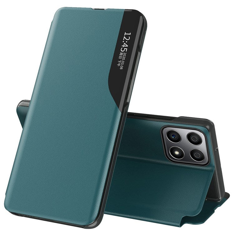 For Honor X8 4G / X30i Anti-Drop Phone Case Clear View Window Stand Feature Bump Proof Leather Protective Shell - Green