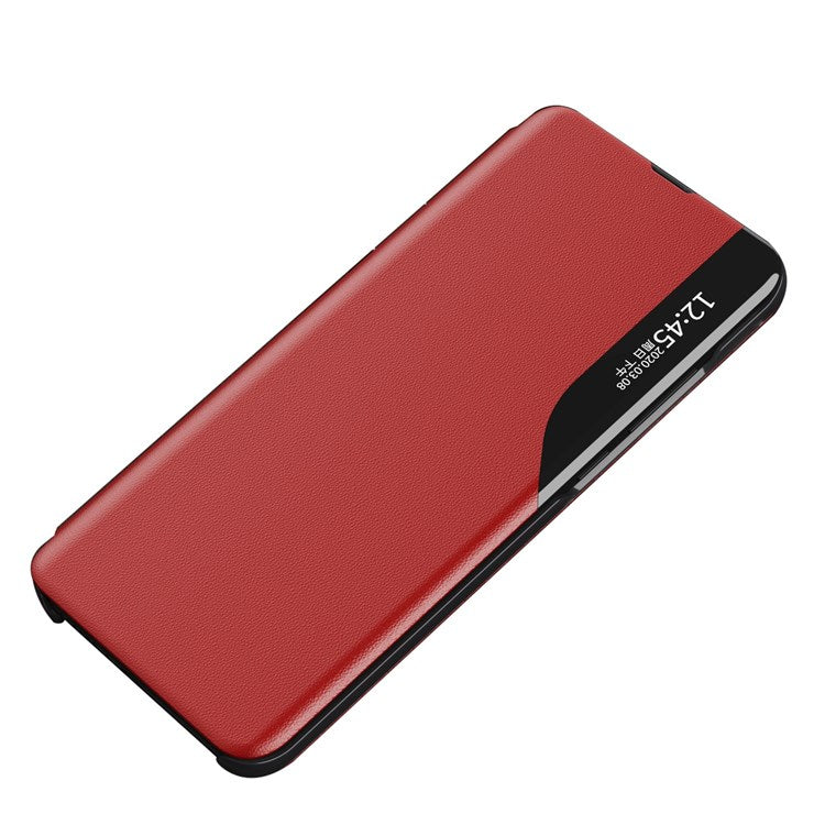 For Honor X8 4G / X30i Anti-Drop Phone Case Clear View Window Stand Feature Bump Proof Leather Protective Shell - Red