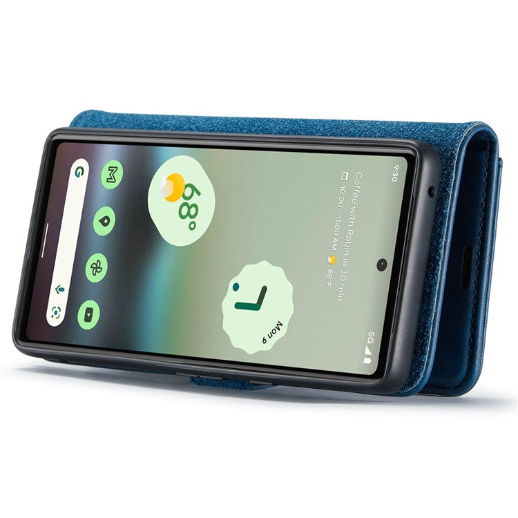 DG.MING For Google Pixel 6a Split Leather Wallet Stand Case Detachable 2-in-1 Phone Protective Cover - Blue