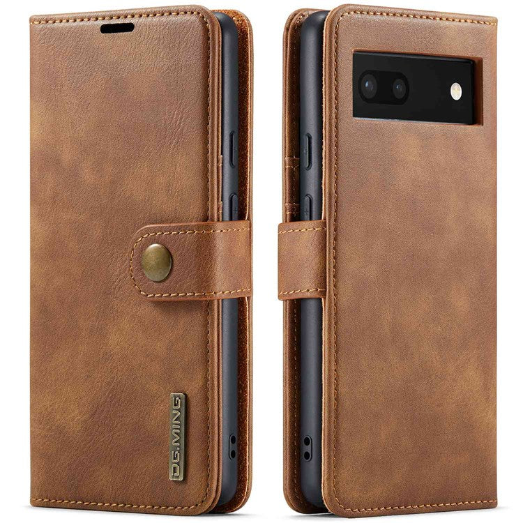 DG.MING For Google Pixel 6a Split Leather Wallet Stand Case Detachable 2-in-1 Phone Protective Cover - Brown