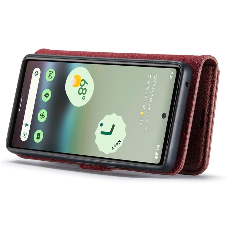 DG.MING For Google Pixel 6a Split Leather Wallet Stand Case Detachable 2-in-1 Phone Protective Cover - Red