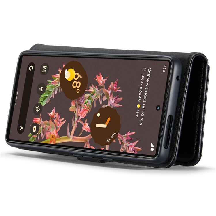 DG.MING For Google Pixel 7 5G Magnetic Absorption Split Leather Case Wallet Stand Detachable Phone Cover - Black