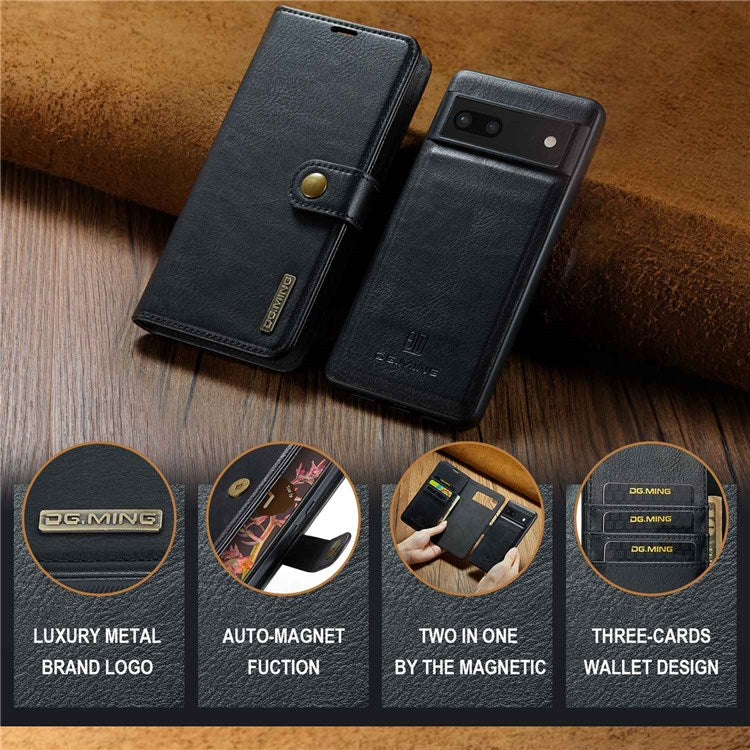 DG.MING For Google Pixel 7 5G Magnetic Absorption Split Leather Case Wallet Stand Detachable Phone Cover - Black