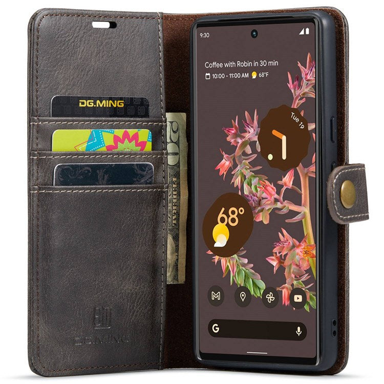 DG.MING For Google Pixel 7 5G Magnetic Absorption Split Leather Case Wallet Stand Detachable Phone Cover - Grey