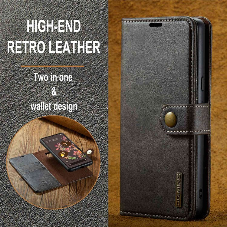 DG.MING For Google Pixel 7 5G Magnetic Absorption Split Leather Case Wallet Stand Detachable Phone Cover - Grey