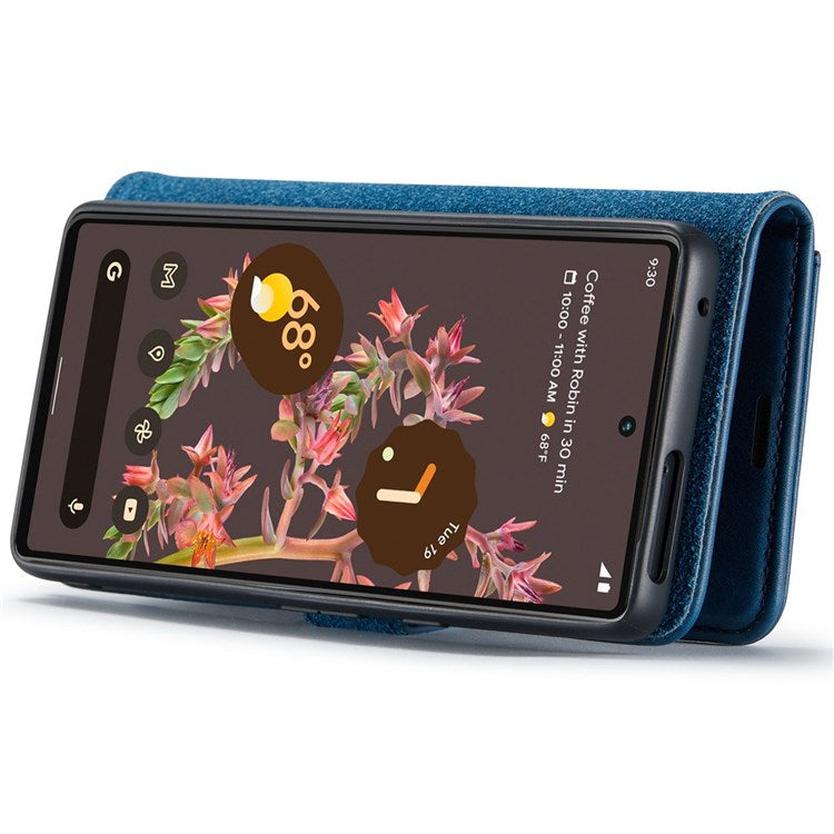 DG.MING For Google Pixel 7 5G Magnetic Absorption Split Leather Case Wallet Stand Detachable Phone Cover - Blue