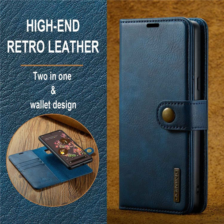 DG.MING For Google Pixel 7 5G Magnetic Absorption Split Leather Case Wallet Stand Detachable Phone Cover - Blue