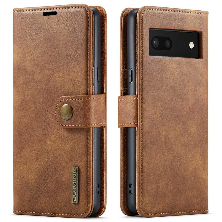 DG.MING For Google Pixel 7 5G Magnetic Absorption Split Leather Case Wallet Stand Detachable Phone Cover - Brown