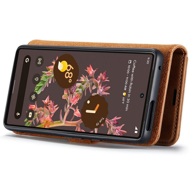 DG.MING For Google Pixel 7 5G Magnetic Absorption Split Leather Case Wallet Stand Detachable Phone Cover - Brown