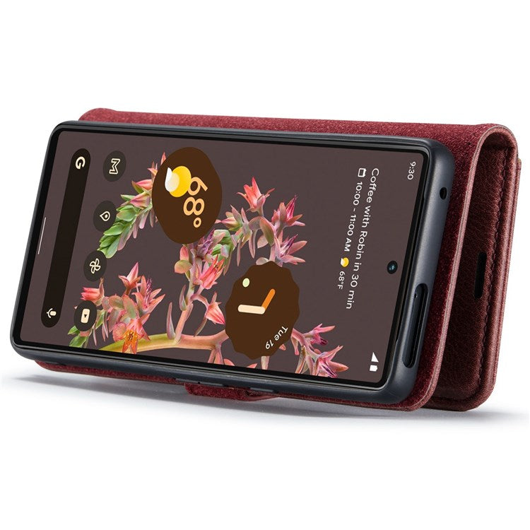 DG.MING For Google Pixel 7 5G Magnetic Absorption Split Leather Case Wallet Stand Detachable Phone Cover - Red