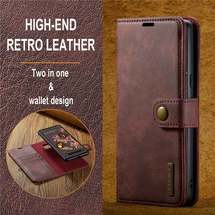 DG.MING For Google Pixel 7 5G Magnetic Absorption Split Leather Case Wallet Stand Detachable Phone Cover - Red