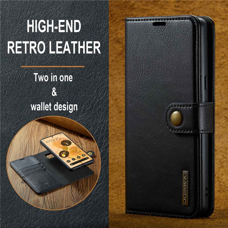 DG.MING For Google Pixel 7 Pro 5G Detachable 2-in-1 Phone Case Split Leather Wallet Stand Drop-proof Protective Cover - Black