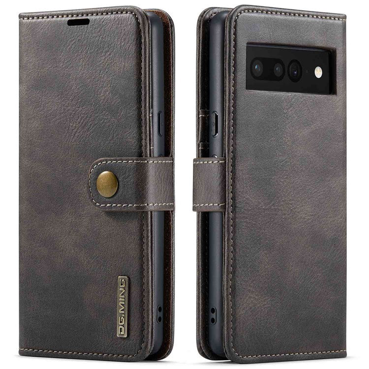 DG.MING For Google Pixel 7 Pro 5G Detachable 2-in-1 Phone Case Split Leather Wallet Stand Drop-proof Protective Cover - Grey