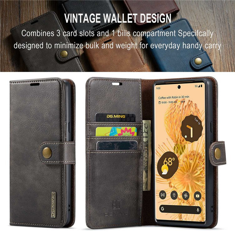 DG.MING For Google Pixel 7 Pro 5G Detachable 2-in-1 Phone Case Split Leather Wallet Stand Drop-proof Protective Cover - Grey