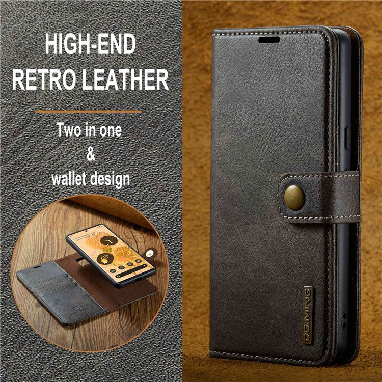 DG.MING For Google Pixel 7 Pro 5G Detachable 2-in-1 Phone Case Split Leather Wallet Stand Drop-proof Protective Cover - Grey