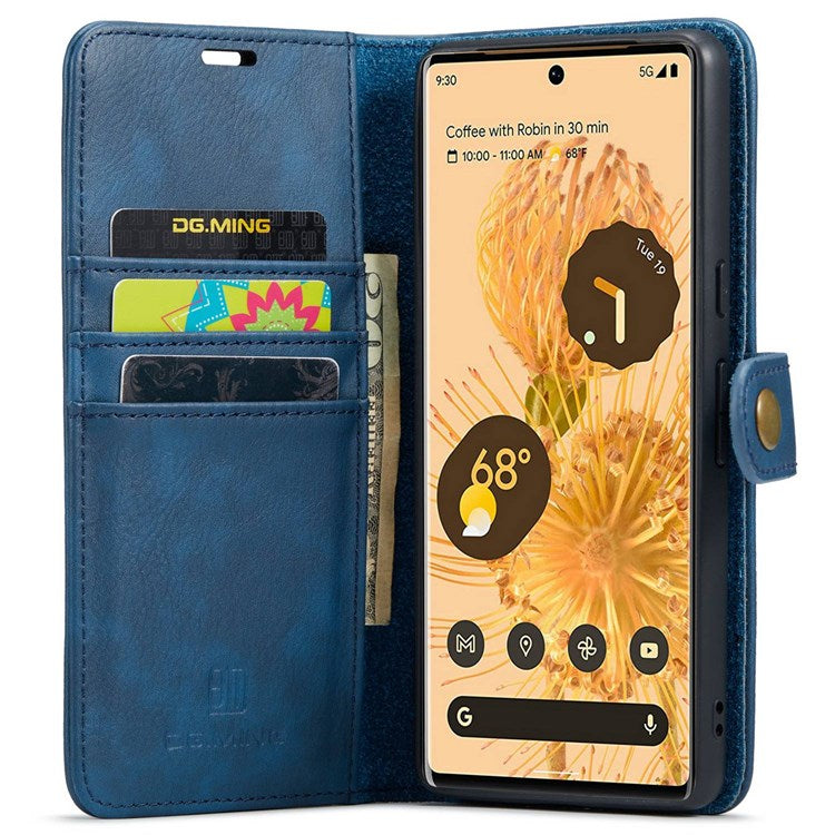 DG.MING For Google Pixel 7 Pro 5G Detachable 2-in-1 Phone Case Split Leather Wallet Stand Drop-proof Protective Cover - Blue
