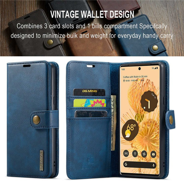 DG.MING For Google Pixel 7 Pro 5G Detachable 2-in-1 Phone Case Split Leather Wallet Stand Drop-proof Protective Cover - Blue