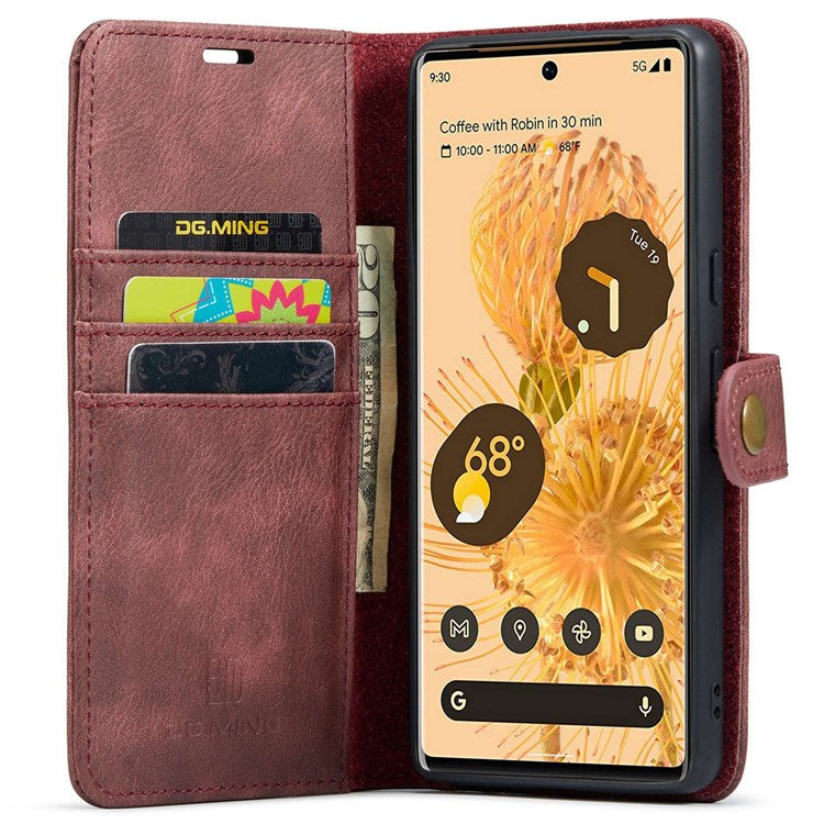 DG.MING For Google Pixel 7 Pro 5G Detachable 2-in-1 Phone Case Split Leather Wallet Stand Drop-proof Protective Cover - Red