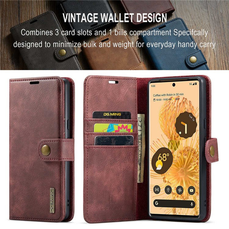 DG.MING For Google Pixel 7 Pro 5G Detachable 2-in-1 Phone Case Split Leather Wallet Stand Drop-proof Protective Cover - Red