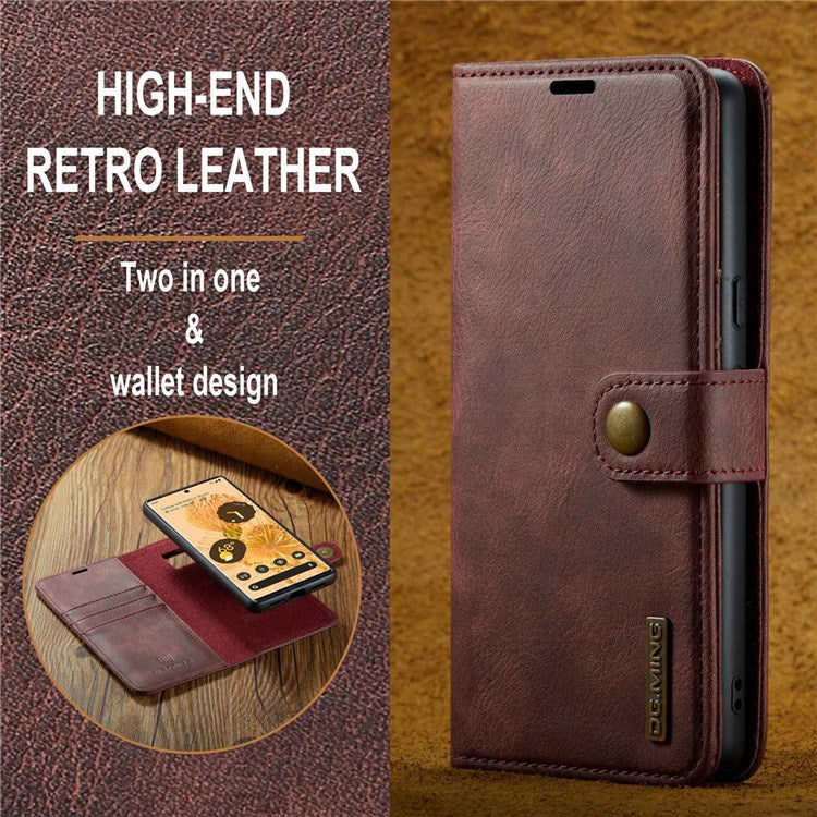 DG.MING For Google Pixel 7 Pro 5G Detachable 2-in-1 Phone Case Split Leather Wallet Stand Drop-proof Protective Cover - Red