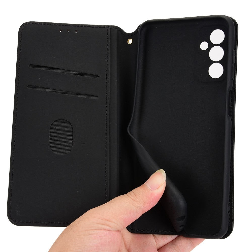 For Samsung Galaxy M13 4G Imprinting Rhombus Pattern PU Leather Cover Magnetic Auto-absorbed Phone Stand Wallet Case - Black