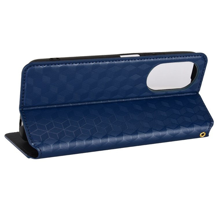 For Honor X7 Magnetic Adsorption Phone Stand Wallet Protective Case PU Leather Rhombus Imprint Cellphone Cover Shell - Blue