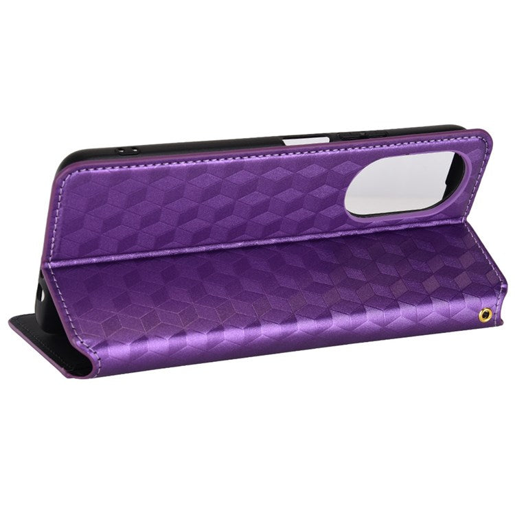 For Honor X7 Magnetic Adsorption Phone Stand Wallet Protective Case PU Leather Rhombus Imprint Cellphone Cover Shell - Purple