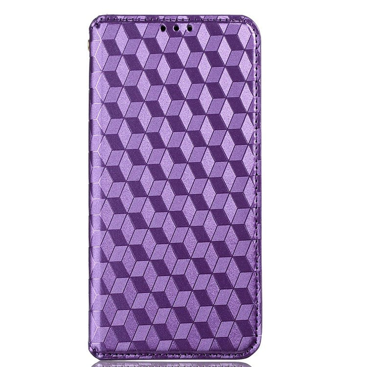For Honor X7 Magnetic Adsorption Phone Stand Wallet Protective Case PU Leather Rhombus Imprint Cellphone Cover Shell - Purple
