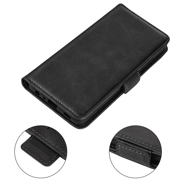 Textured PU Leather Stand Wallet Case for Oppo A57 4G / A57s 4G, Double Magnetic Clasp Folio Flip Phone Cover - Black