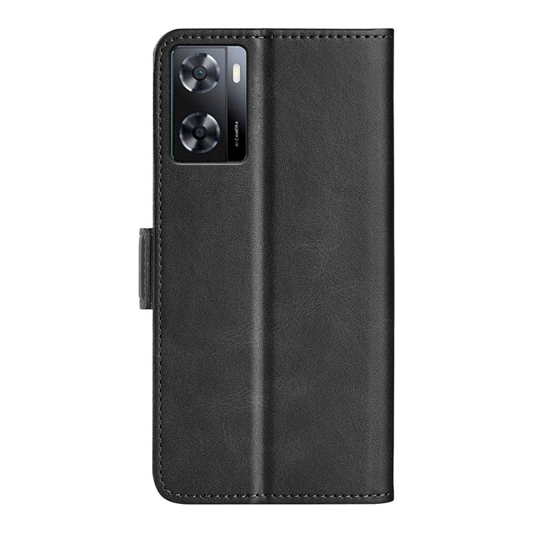 Textured PU Leather Stand Wallet Case for Oppo A57 4G / A57s 4G, Double Magnetic Clasp Folio Flip Phone Cover - Black