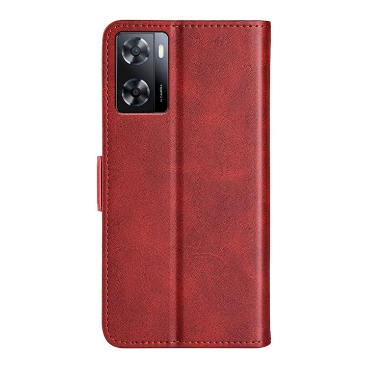 Textured PU Leather Stand Wallet Case for Oppo A57 4G / A57s 4G, Double Magnetic Clasp Folio Flip Phone Cover - Red